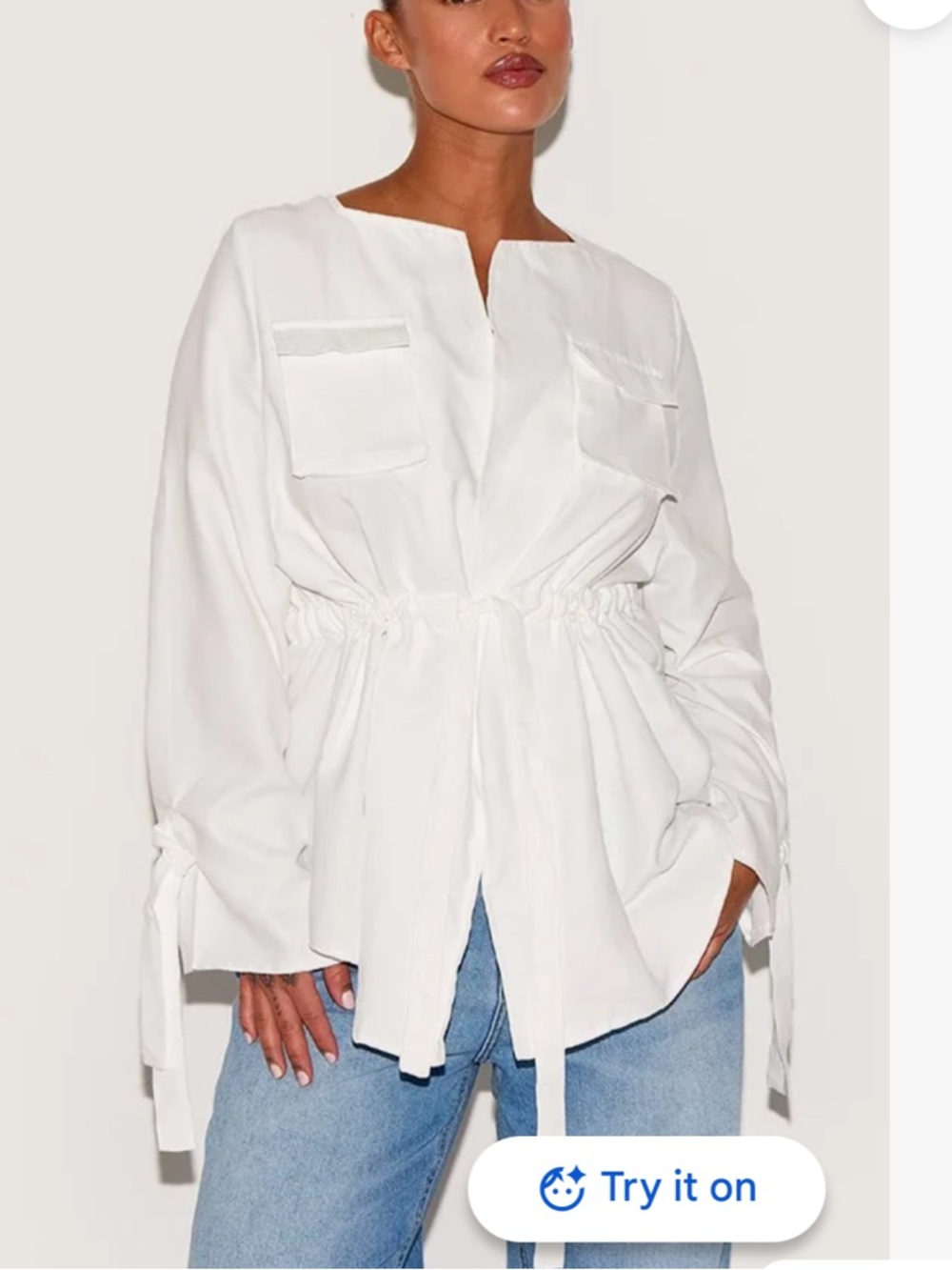 PrettyLittleThing White Faux Suede Ruched Waist Cargo Shirt